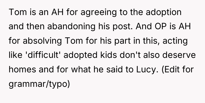 Tom is an AH for agreeing to the adoption and...