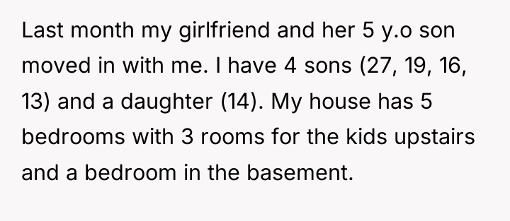 Last month my girlfriend and her 5 y.o son moved...
