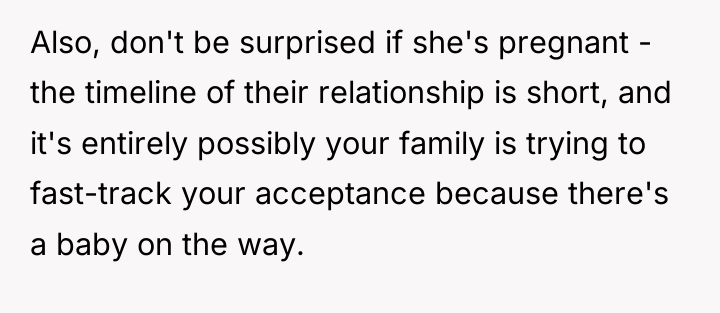 Also, don't be surprised if she's pregnant - the timeline...