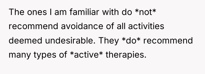 The ones I am familiar with do *not* recommend avoidance...