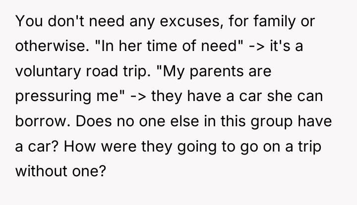 You don't need any excuses, for family or otherwise. "In...