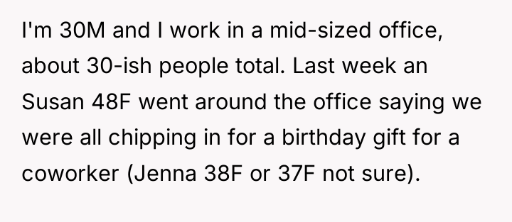 I'm 30M and I work in a mid-sized office, about...