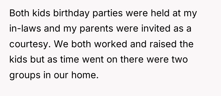Both kids birthday parties were held at my in-laws and...