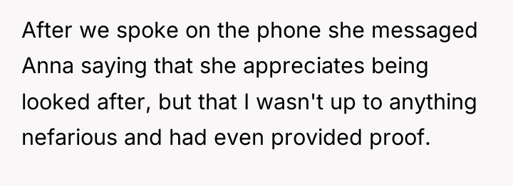 After we spoke on the phone she messaged Anna saying...