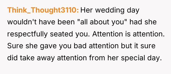 Think_Thought3110 Her wedding day wouldn't have been "all about you"...