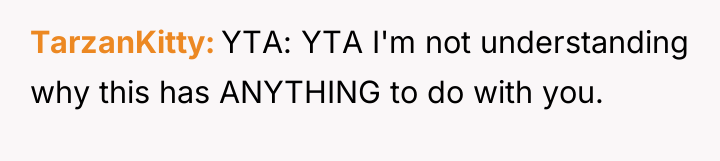TarzanKitty YTA: YTA I'm not understanding why this has ANYTHING...