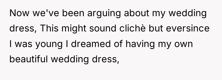 Now we've been arguing about my wedding dress, This might...