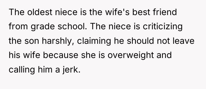 The oldest niece is the wife's best friend from grade...