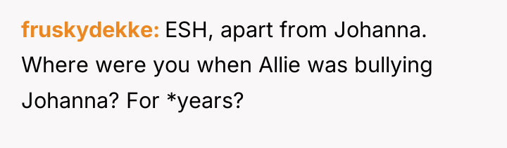 fruskydekke ESH, apart from Johanna. Where were you when Allie...