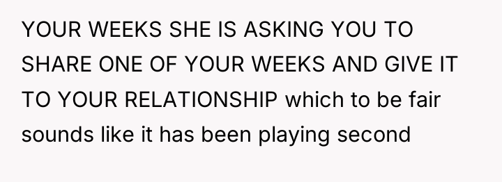 YOUR WEEKS SHE IS ASKING YOU TO SHARE ONE OF...