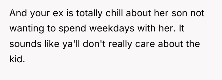 And your ex is totally chill about her son not...