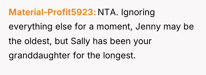 Material-Profit5923 NTA. Ignoring everything else for a moment, Jenny may...