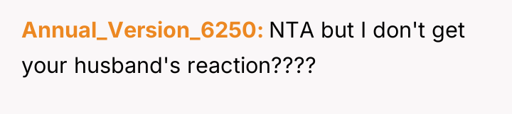 Annual_Version_6250 NTA but I don't get your husband's reaction????