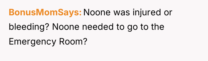 BonusMomSays Noone was injured or bleeding? Noone needed to go...