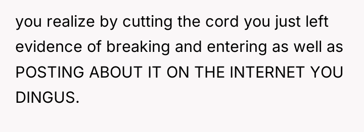 you realize by cutting the cord you just left evidence...