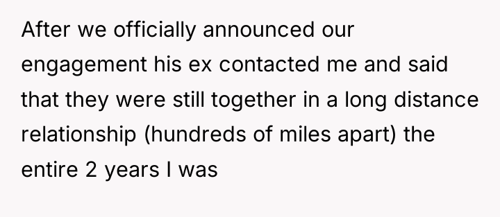 After we officially announced our engagement his ex contacted me...