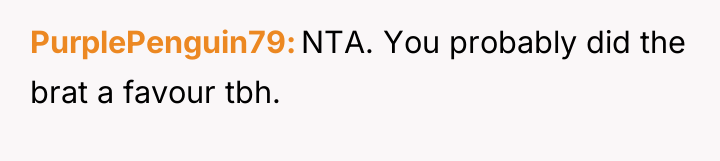 PurplePenguin79 NTA. You probably did the brat a favour tbh.