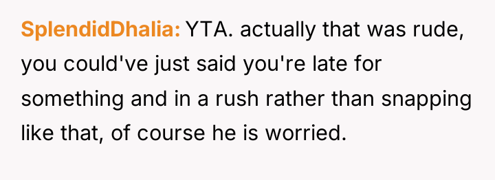 SplendidDhalia YTA. actually that was rude, you could've just said...