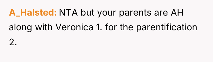 A_Halsted NTA but your parents are AH along with Veronica...