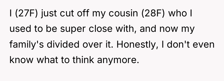 I (27F) just cut off my cousin (28F) who I...