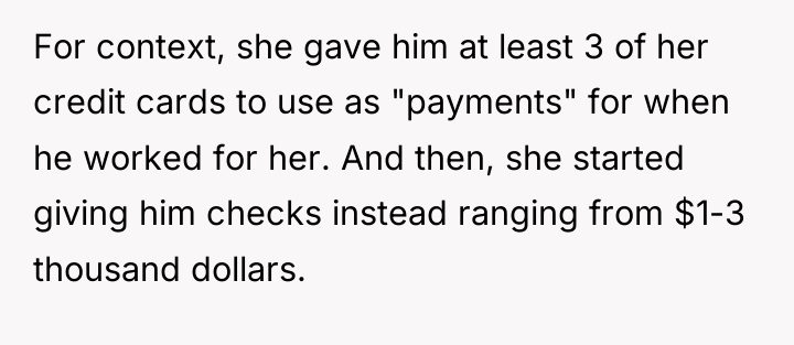 For context, she gave him at least 3 of her...