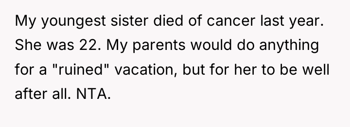 My youngest sister died of cancer last year. She was...