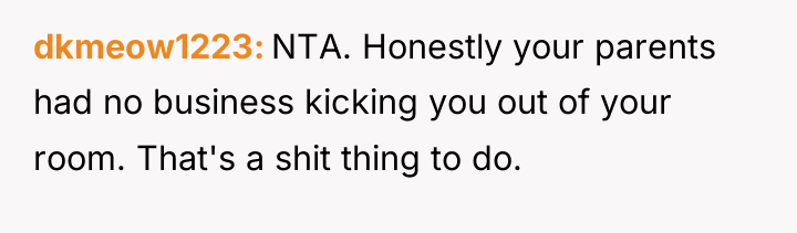 dkmeow1223 NTA. Honestly your parents had no business kicking you...