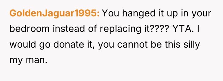GoldenJaguar1995 You hanged it up in your bedroom instead of...