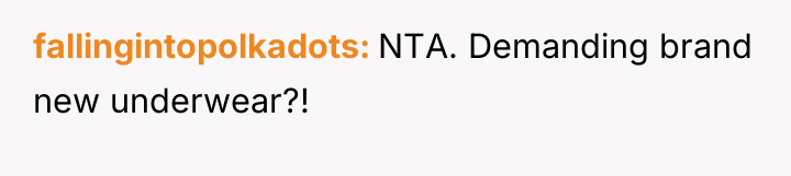 fallingintopolkadots NTA. Demanding brand new underwear?!