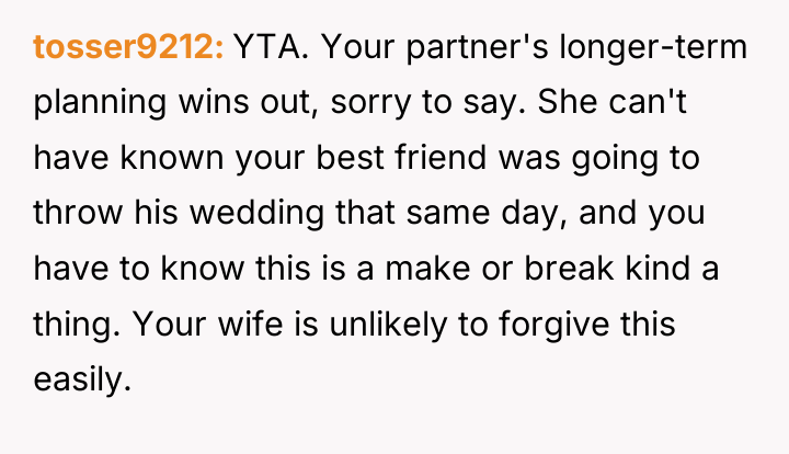 tosser9212 YTA. Your partner's longer-term planning wins out, sorry to...