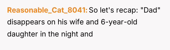 Reasonable_Cat_8041 So let's recap: "Dad" disappears on his wife and...