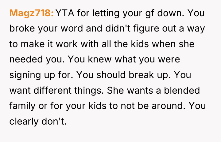Magz718 YTA for letting your gf down. You broke your...