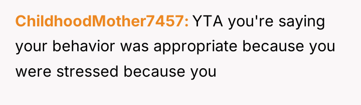 ChildhoodMother7457 YTA you're saying your behavior was appropriate because you...
