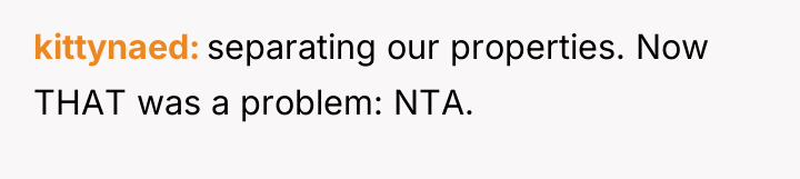 kittynaed separating our properties. Now THAT was a problem: NTA.