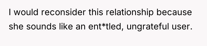 I would reconsider this relationship because she sounds like an...