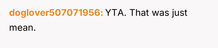 doglover507071956 YTA. That was just mean.