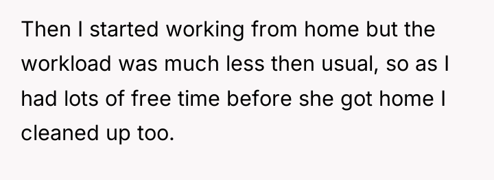 Then I started working from home but the workload was...