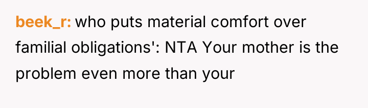 beek_r who puts material comfort over familial obligations': NTA Your...