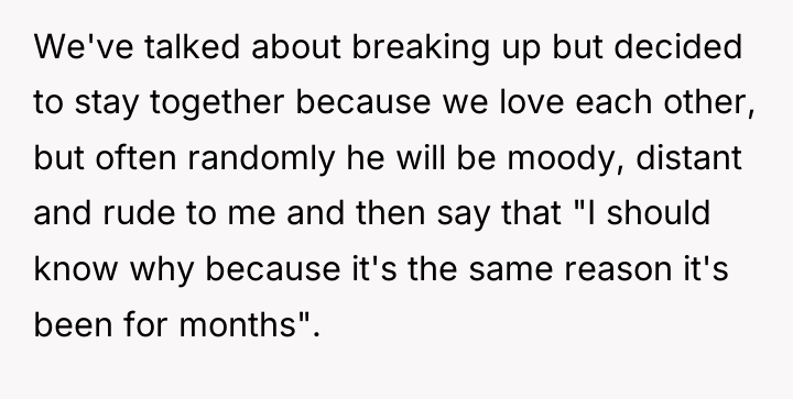 We've talked about breaking up but decided to stay together...