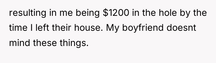 resulting in me being $1200 in the hole by the...