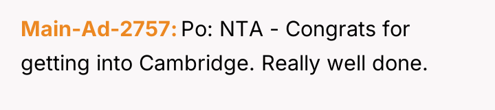 Main-Ad-2757 Po: NTA - Congrats for getting into Cambridge. Really...