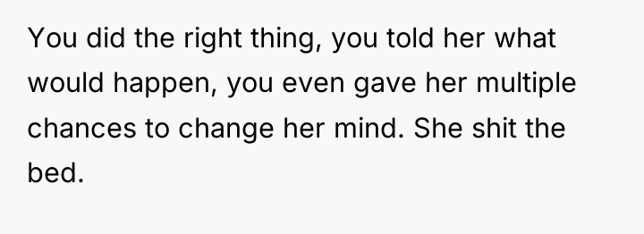 You did the right thing, you told her what would...