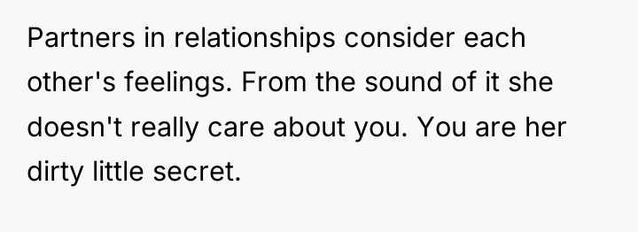 Partners in relationships consider each other's feelings. From the sound...