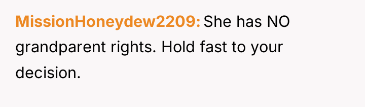 MissionHoneydew2209 She has NO grandparent rights. Hold fast to your...