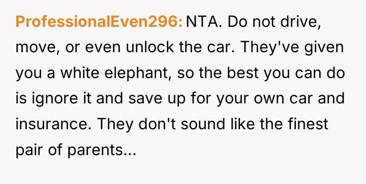 ProfessionalEven296 NTA. Do not drive, move, or even unlock the...