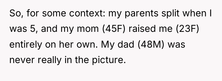 So, for some context: my parents split when I was...