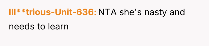 Ill**trious-Unit-636 NTA she's nasty and needs to learn