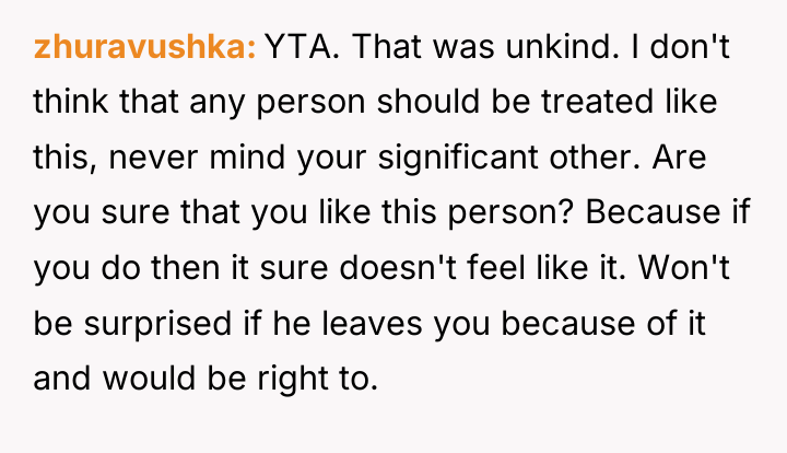 zhuravushka YTA. That was unkind. I don't think that any...