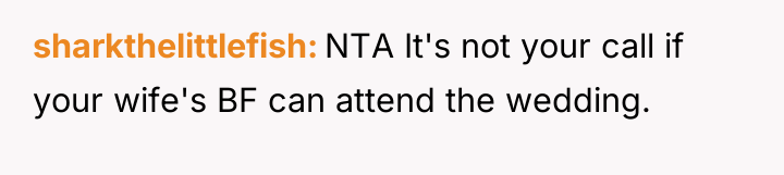 sharkthelittlefish NTA It's not your call if your wife's BF...