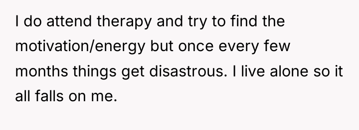 I do attend therapy and try to find the motivation/energy...